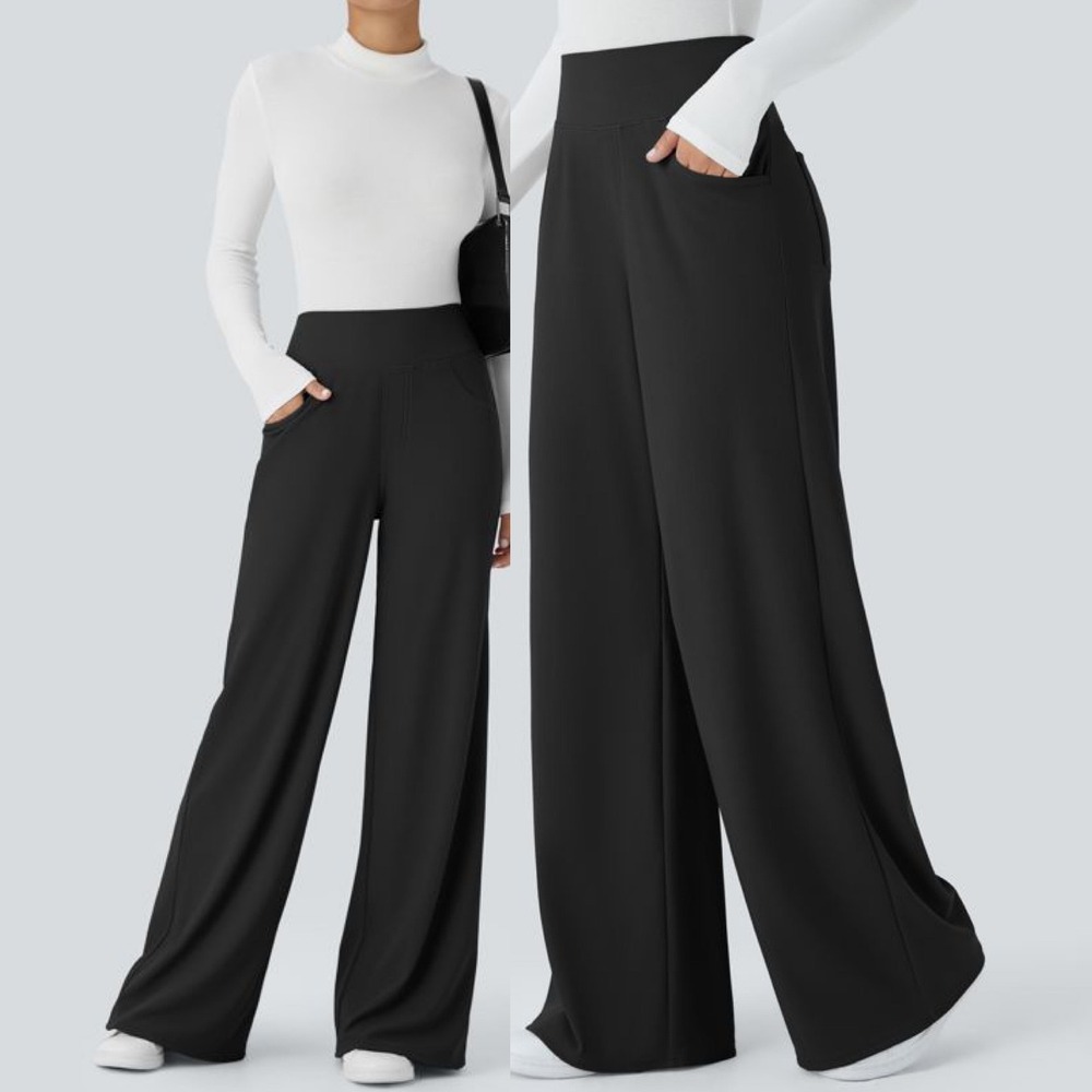 Halara Women Pants XS Tall Halara Flex High Waisted Wide Leg Black Tummy Control